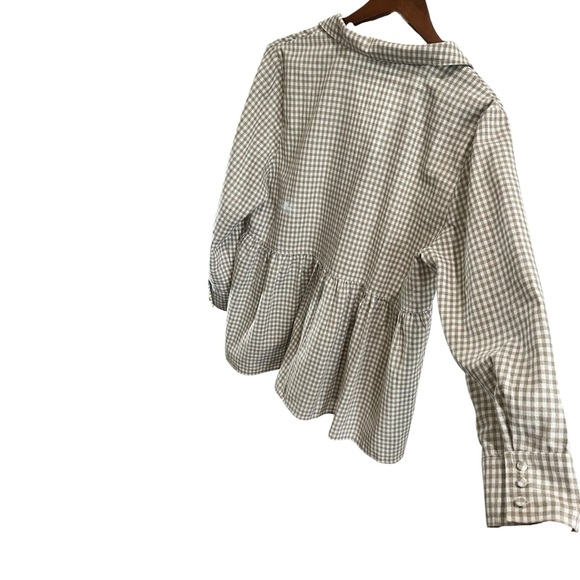 TUCKERNUCK POMANDER PLACE GINGHAM TAUPE WHITE SCARLETT LINEN COTTON BLOUSE - Picture 9 of 16